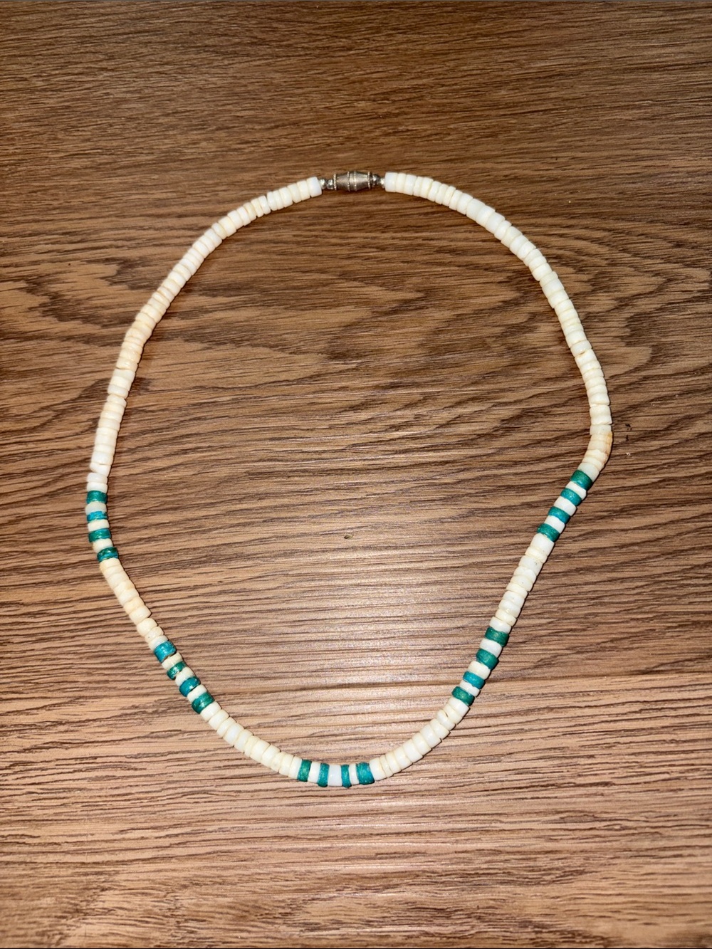 20-heishi Handmade Cream and Teal Beaded Necklace